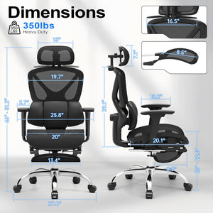 Ergonomic Mesh Office Chair with Lumbar Support, 3D Headrest & Armrests, Reclining High Back, 350 lbs