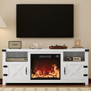 Farmhouse Fireplace TV Stand with Electric Hearth – Fits TVs up to 65"