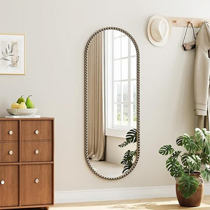 Oval Beaded Metal Wall Mirror – Gold Vintage Frame