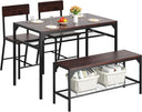 4-Piece Dining Table Set with Bench, 2 Chairs & Storage Rack