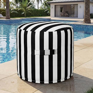 Round Outdoor Ottoman Pouf Footstool with Handle