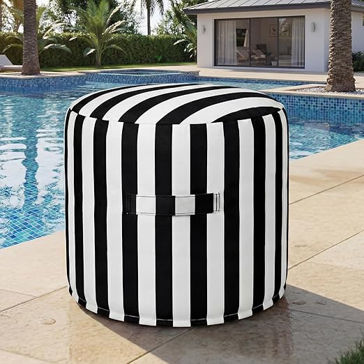 Round Outdoor Ottoman Pouf Footstool with Handle
