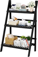 4-Tier Bamboo Ladder Bookshelf with Drawers & Hooks