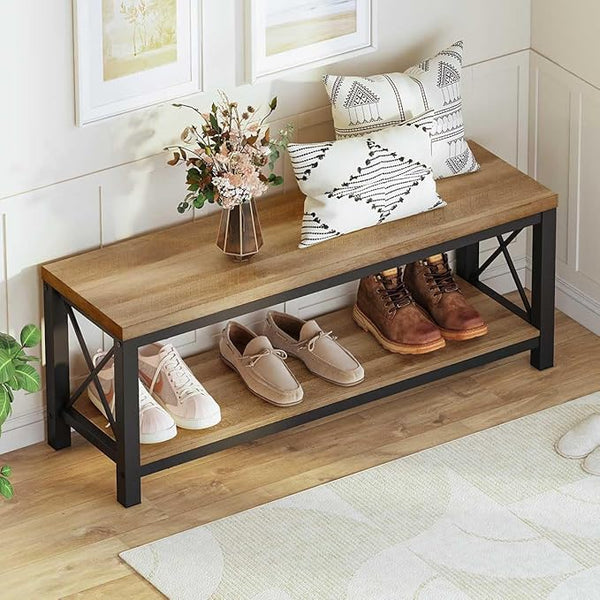47-Inch Industrial Entryway Bench with Shoe Storage