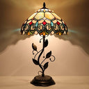 Tiffany Stained Glass Table Lamp with Metal Leaf Base