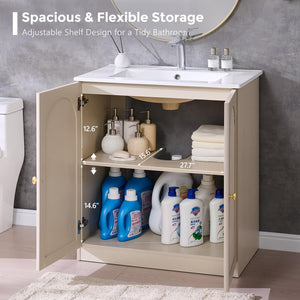 30 Inch Arched Fluted Bathroom Vanity with Ceramic Sink