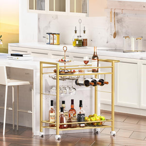 2-Tier Rolling Bar Cart with Wine Rack