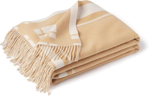 Merino Wool & Cashmere Reversible Throw Blanket with Fringe