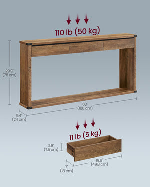 Console Table with 3 Drawers & Bottom Shelf – Farmhouse Style