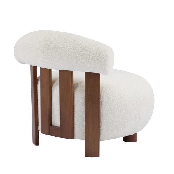 Armless Boucle Accent Chair with Solid Wood Frame