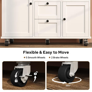 Rolling Kitchen Island with Storage, Drop-Leaf Countertop & Towel Rack