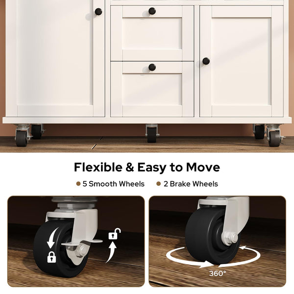 Rolling Kitchen Island with Storage, Drop-Leaf Countertop & Towel Rack