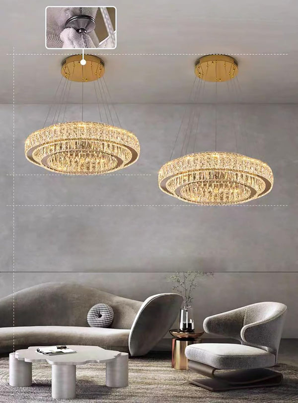 Modern LED Crystal Ring Chandelier — Dimmable, 2-Ring, 3000–6000K