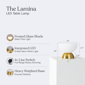 Lamina LED Table Lamp - Dimmable Mini Desk Lamp with Glass Shade, Gold