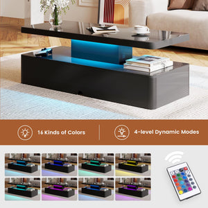 LED Coffee Table with RGB Lighting & 2-Tier Storage