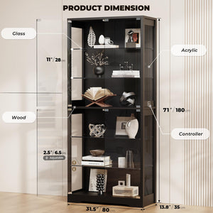 6-Tier Glass Display Cabinet with LED Lights & Motion Sensor