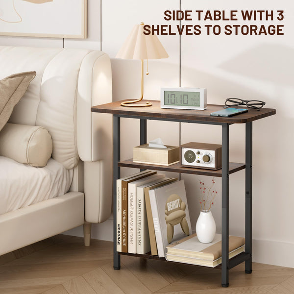 3-Tier Narrow Side Table with Storage – Industrial End Table for Living Room & Bedroom