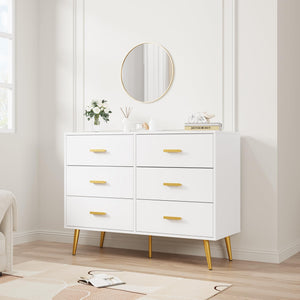 6-Drawer Dresser with Gold Handles | Modern Wooden Chest for Bedroom