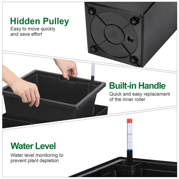 Tall Self-Watering Outdoor Planters Set of 2 with Drainage & Water Level Monitor