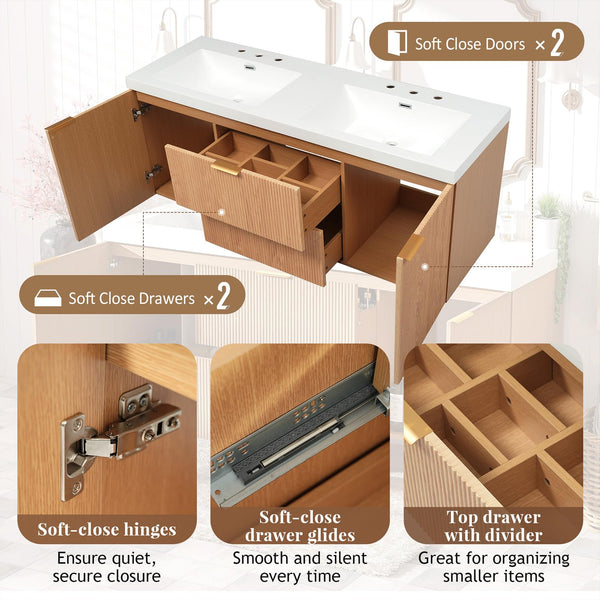Floating Double Sink Bathroom Vanity with SMC Resin Top & Wood Cabinet