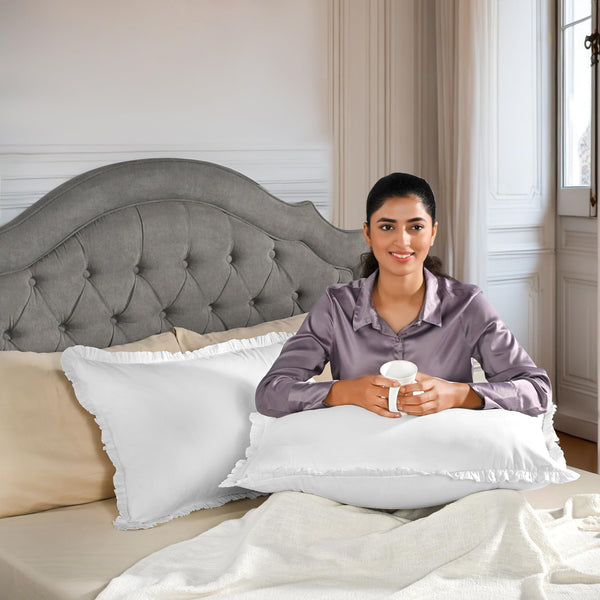 White Cotton Ruffle Throw Pillow Covers – Pack of 2