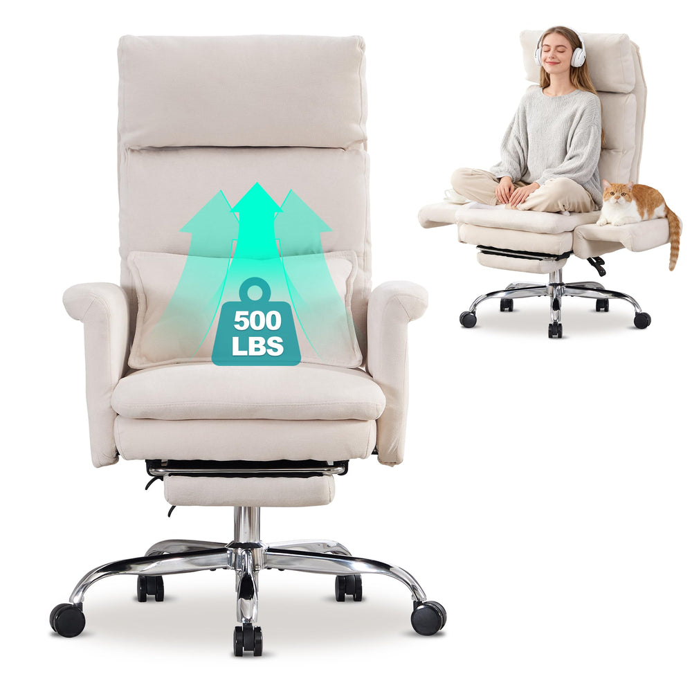 Okeysen Office Chair with Flip Armrests, Big and Tall Office Chair with Foot Rest, Wide Reclining Desk Chair for Cross Legged Sitting & Pets, Executive Ergonomic Computer Gaming Chair with Pillow