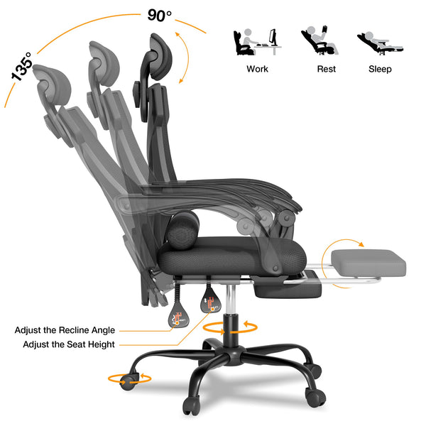 Mesh Office Chair with Footrest & Reclining High Back