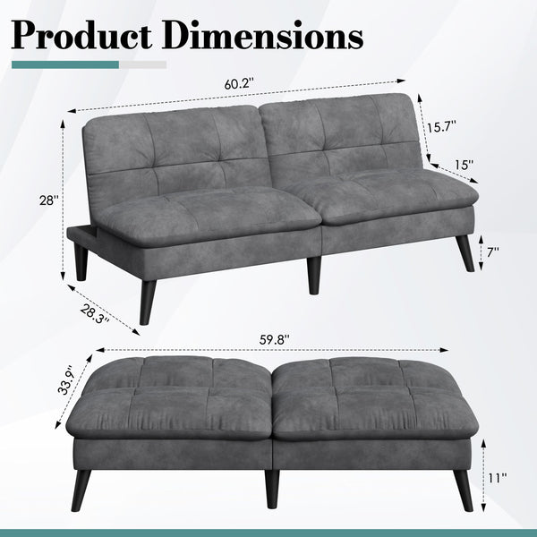 Convertible Futon Sofa Bed with Adjustable Backrest
