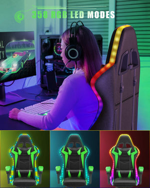 RGB Gaming Chair with Footrest & Lumbar Support
