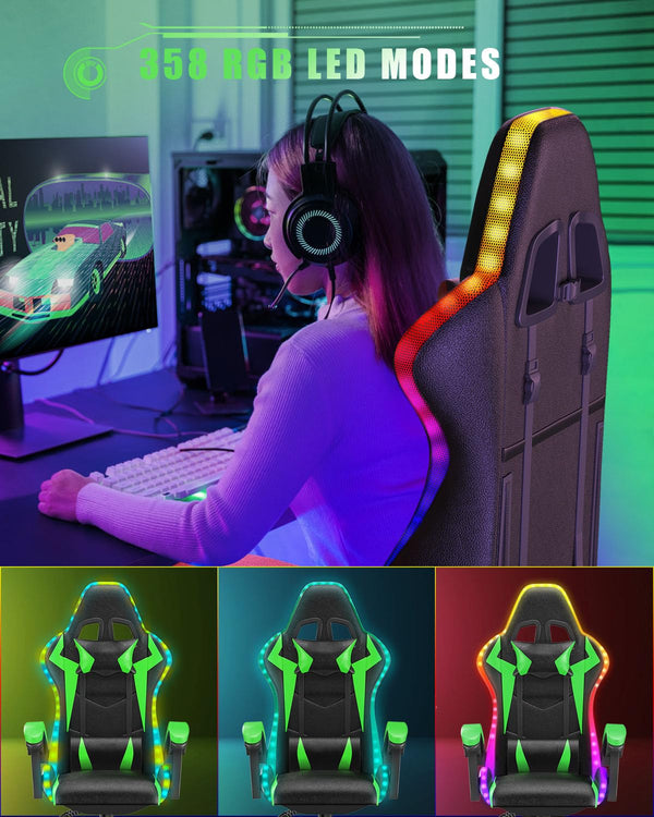 RGB Gaming Chair with Footrest & Lumbar Support