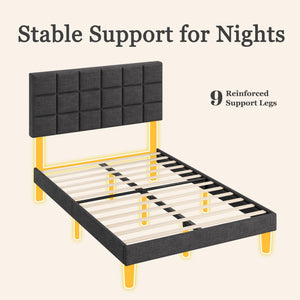 Platform Bed Frame with Adjustable Upholstered Headboard