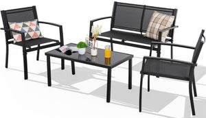 4-Piece Outdoor Patio Furniture Set with Glass Coffee Table