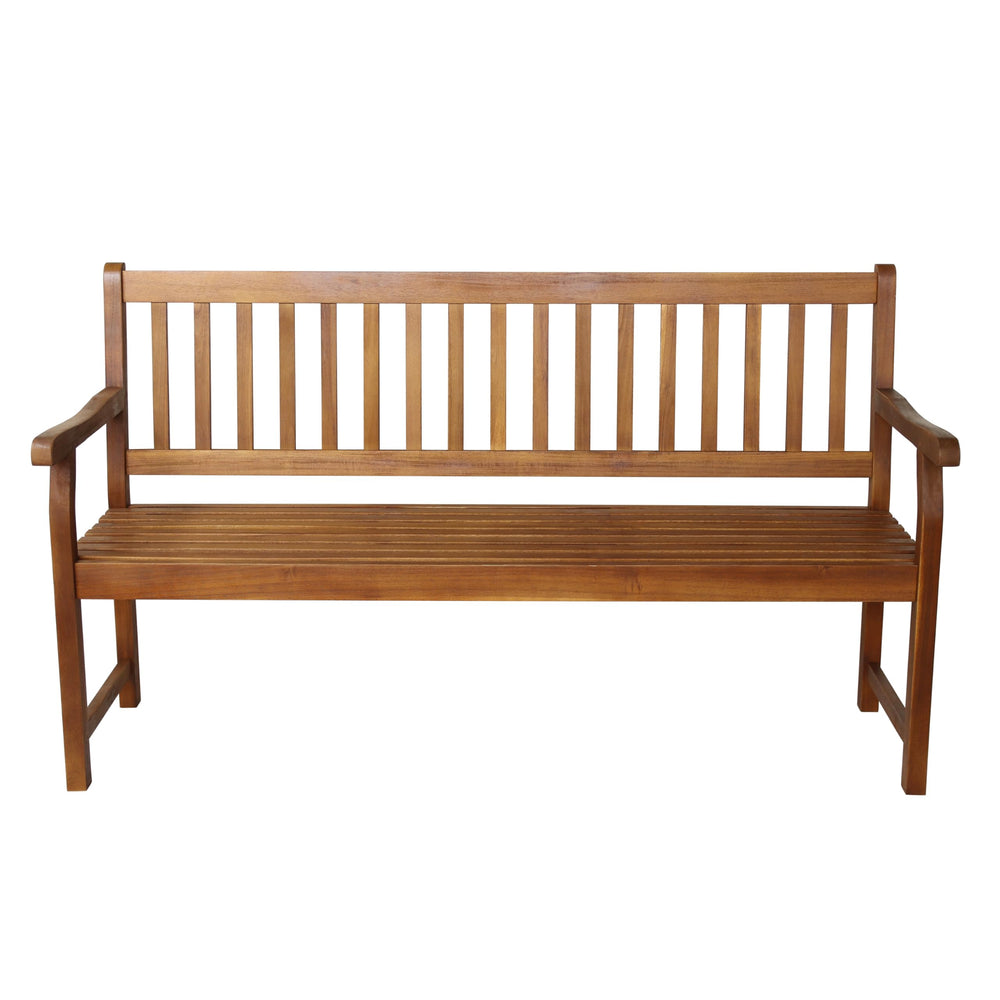 Acacia Wood Outdoor Garden Bench – 3-Seat Slat-Back, 600 lbs Support