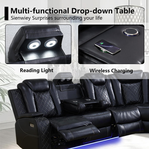 Black Leather Power Reclining Sectional Sofa