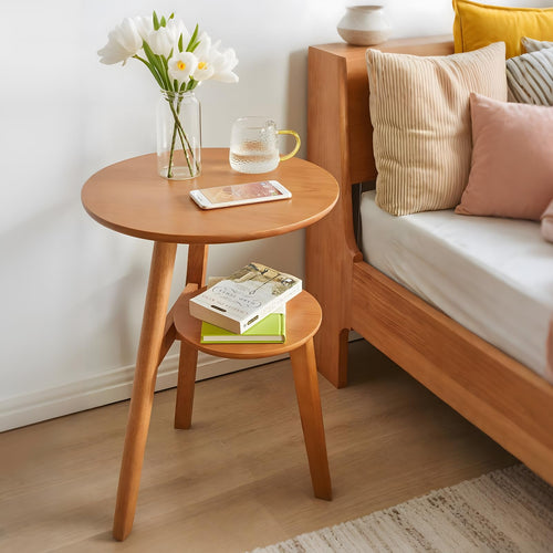 2-Tier Solid Wood Round End Table