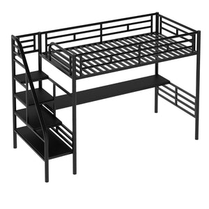 Twin Metal Loft Bed with Desk