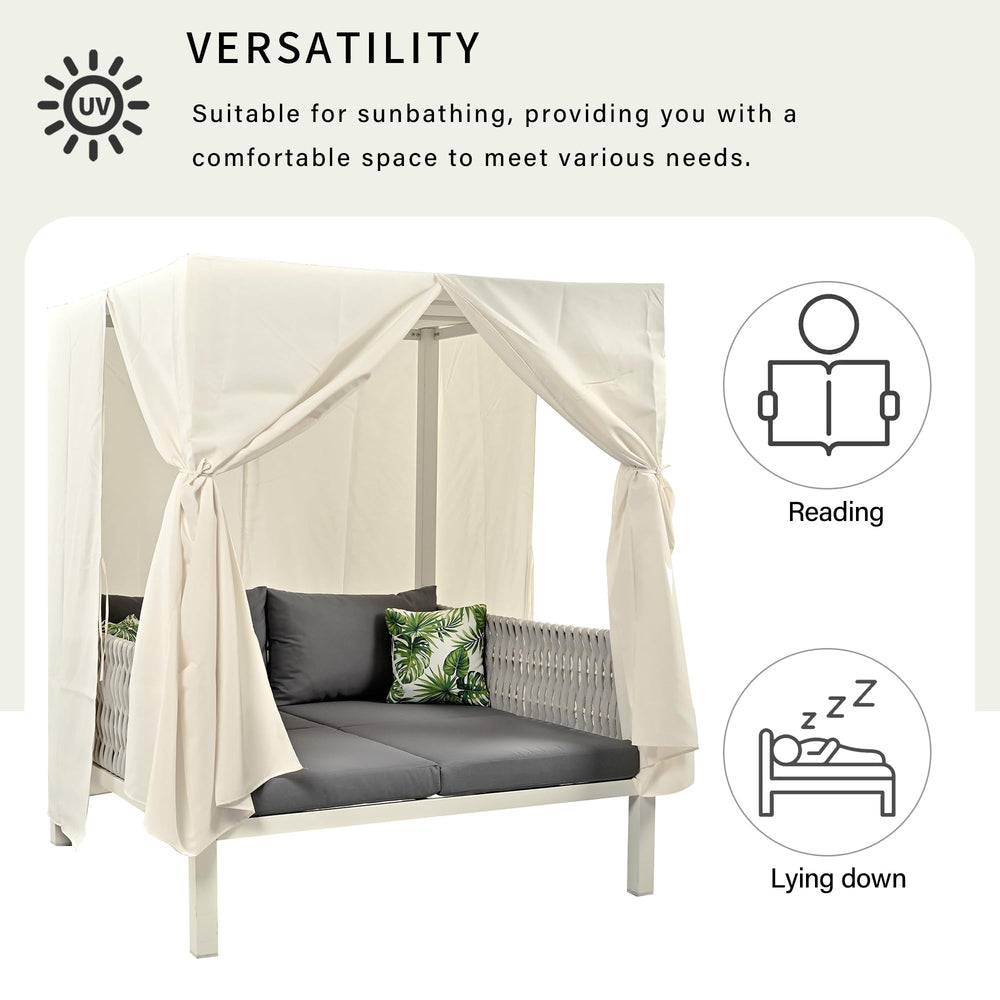 Outdoor Patio Daybed with Curtains & Cushions