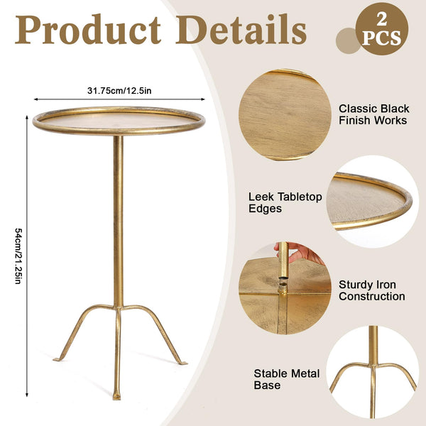 Round Bronze Pedestal Side Table, Set of 2