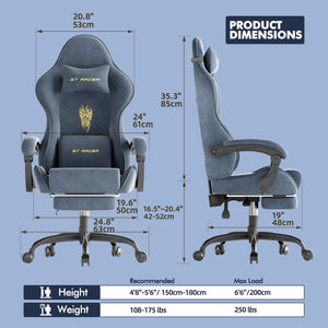Velvet Gaming Chair with Footrest & Massage Lumbar