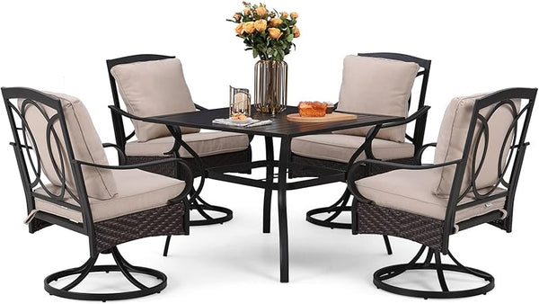 7-Piece Outdoor Patio Dining Set with Swivel Chairs & Rectangular Table