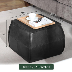 Genuine Leather Pouf Ottoman Footstool