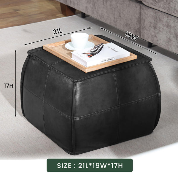 Genuine Leather Pouf Ottoman Footstool