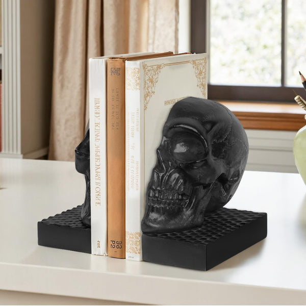 Gothic Skull Bookends – Antique Resin Decorative Book Support
