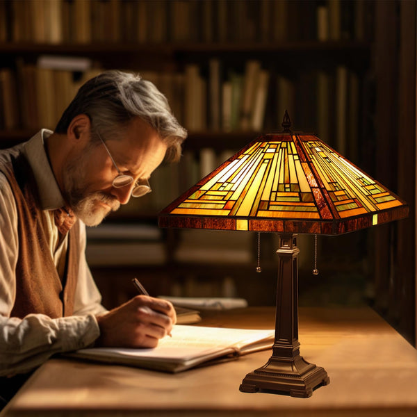 Tiffany Stained Glass Table Lamp — Amber Brown