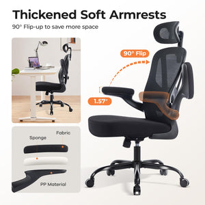 Ergonomic Mesh High Back Office Chair with Lumbar Support & Flip-Up Armrests