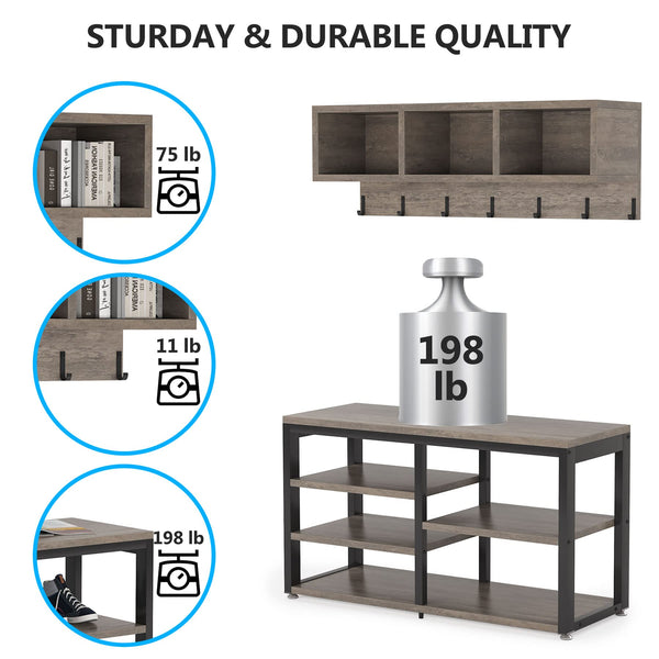 Industrial Hall Tree with Bench & Shoe Storage