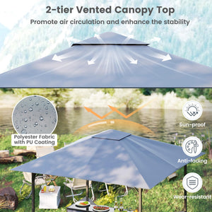 3-Piece Outdoor Bar Set with 8x8 FT Grill Gazebo & 2 Bar Stools