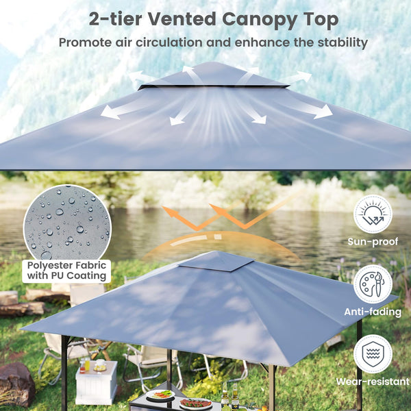 3-Piece Outdoor Bar Set with 8x8 FT Grill Gazebo & 2 Bar Stools