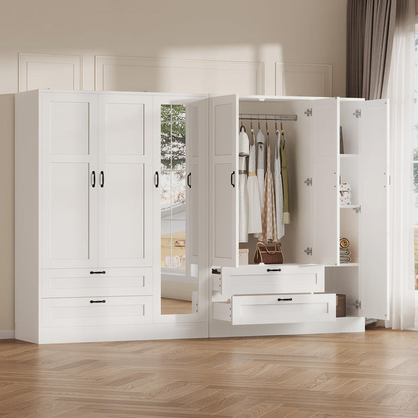 Armoire Wardrobe Closet with Mirror & Drawers