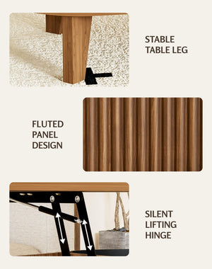Oval Lift-Top Coffee Table with Fluted Wood & Hidden Storage
